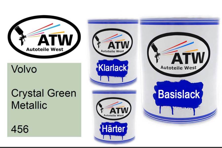 Volvo, Crystal Green Metallic, 456: 1L Lackdose + 1L Klarlack + 500ml Härter - Set, von ATW Autoteile West.